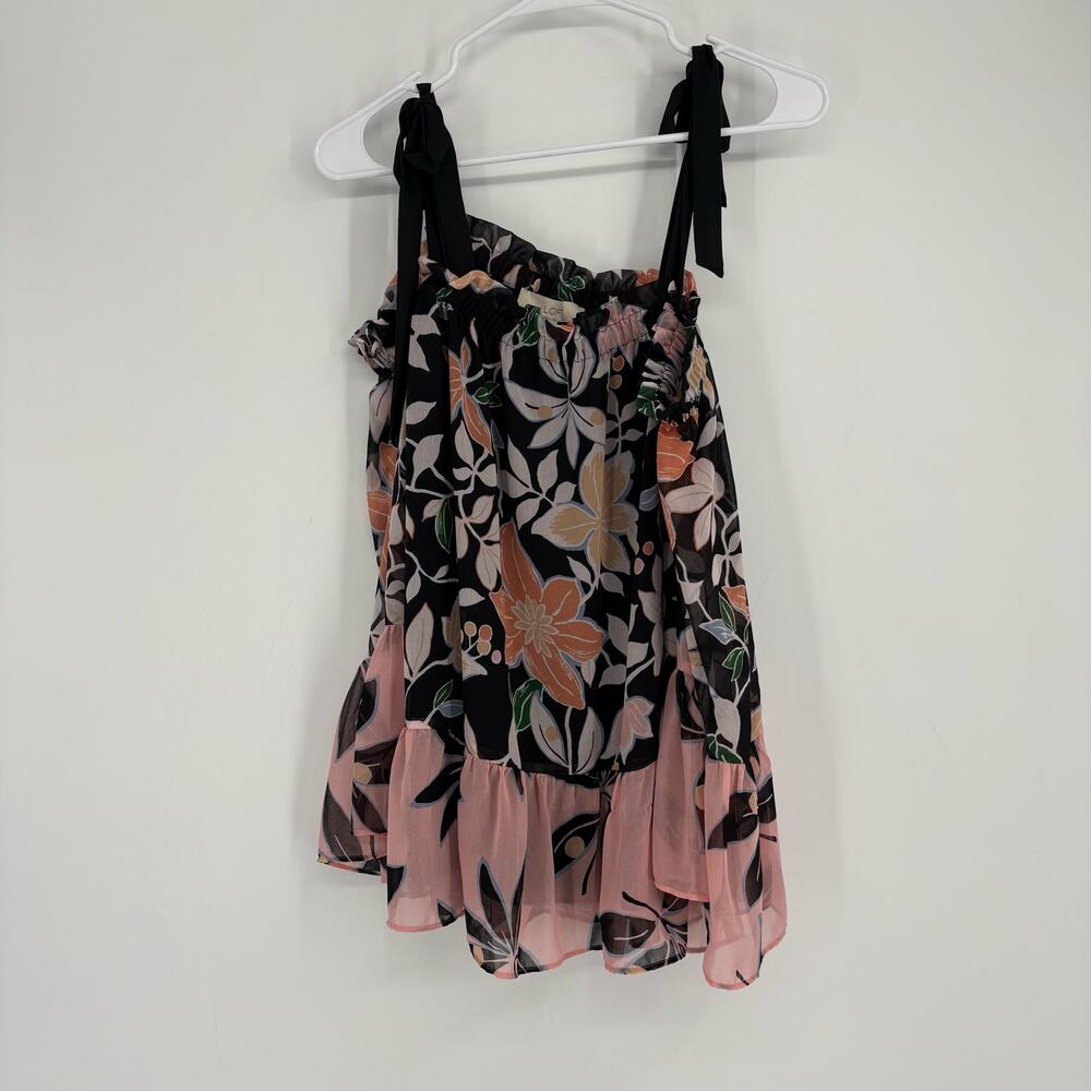 Loft Black Pink‎ Floral Tie Shoulder Blouse Size Small Feminine Cottagecore